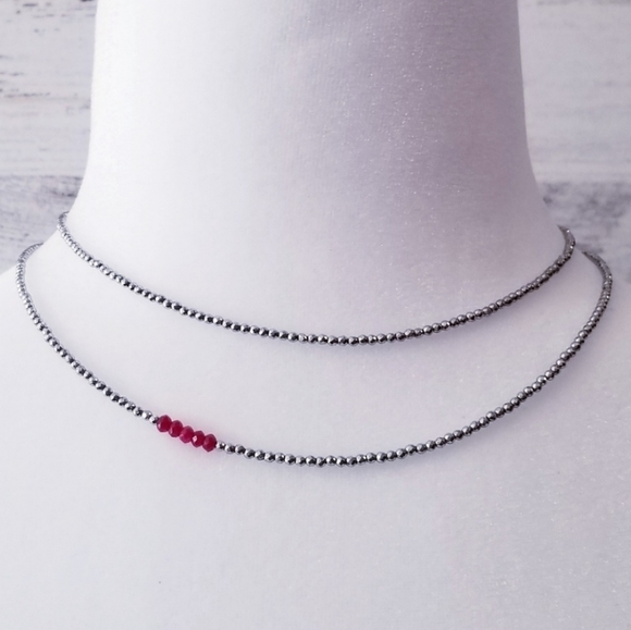 Vicky Beeds Jewelry - Ruby & Hematite Double Row Stacking Necklace